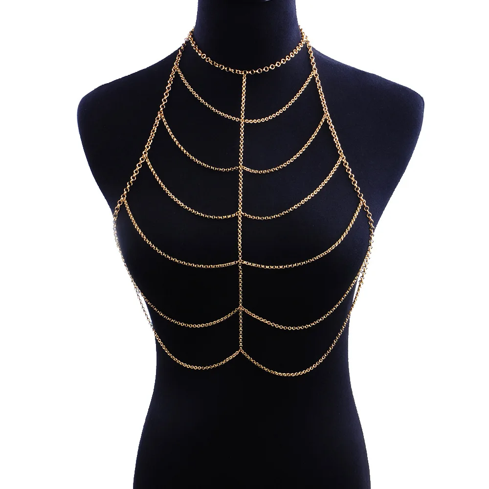 

New multi-layer metal body chain, hot-selling accessories in Europe and America, gold metallic black optional