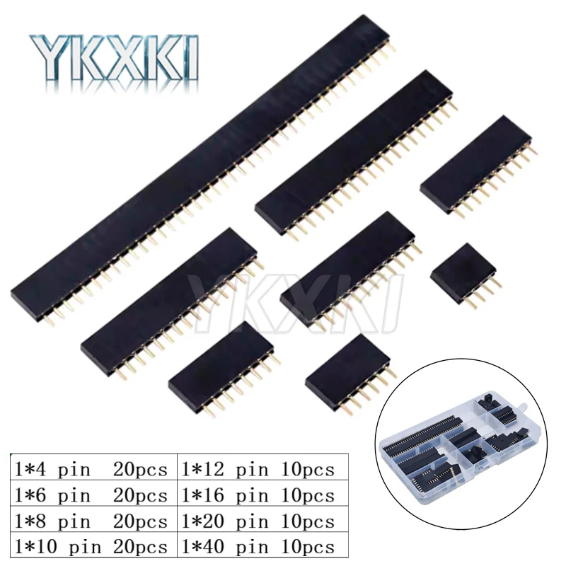 120pcs/Box 2.54mm Single Row Pin Socket Female Header Connector 1*4p 6p 8p 10p 12p 14p 16p 20p 40p pin PCB Board Combination Kit