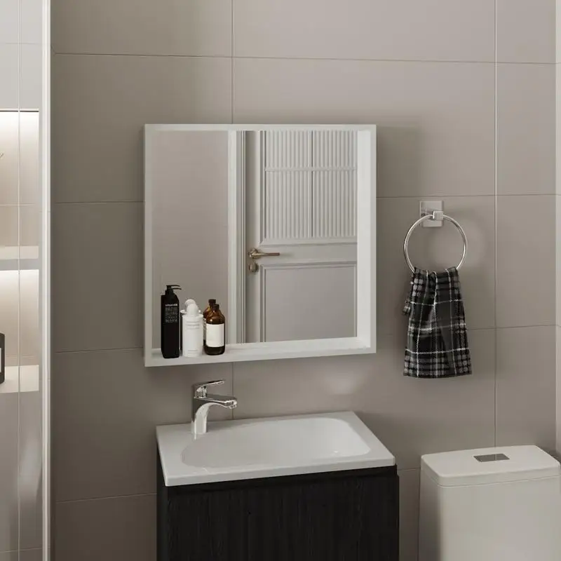 

Modern Wall-Mounted Bathroom Organizer with Mirror and Storage Solution