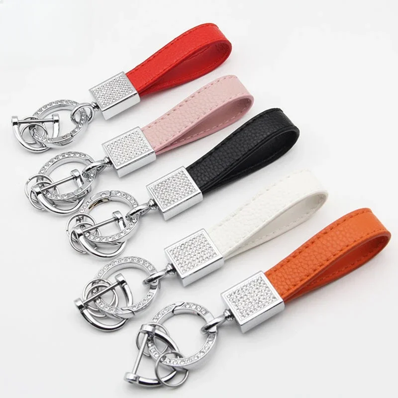 New Cowhide Leather Keychains for Women Men Waist Belt Buckle Carabiner Car Pendant Key Chains Rings Keyring Bag Gifts