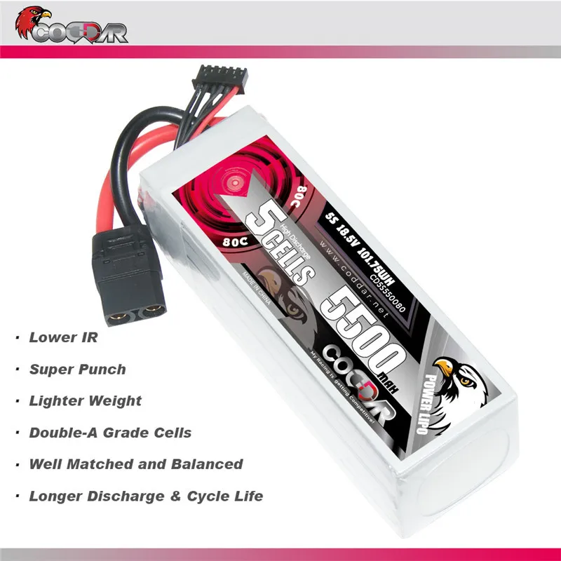 Imagem -06 - Codar-bateria Lipo com Plugue para Fpv Drone Helicóptero rc Quadcopter Bateria de Lítio 80c 5s 18.5v 5500mah Ec5 Xt60 t Trx Xt90