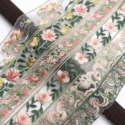 Organza Embroidered Lace Trim Ethnic Boho Ribbon for Hanfu, Kids Clothing & DIY Sewing, Sheer Floral Embroidered Tape by Yard