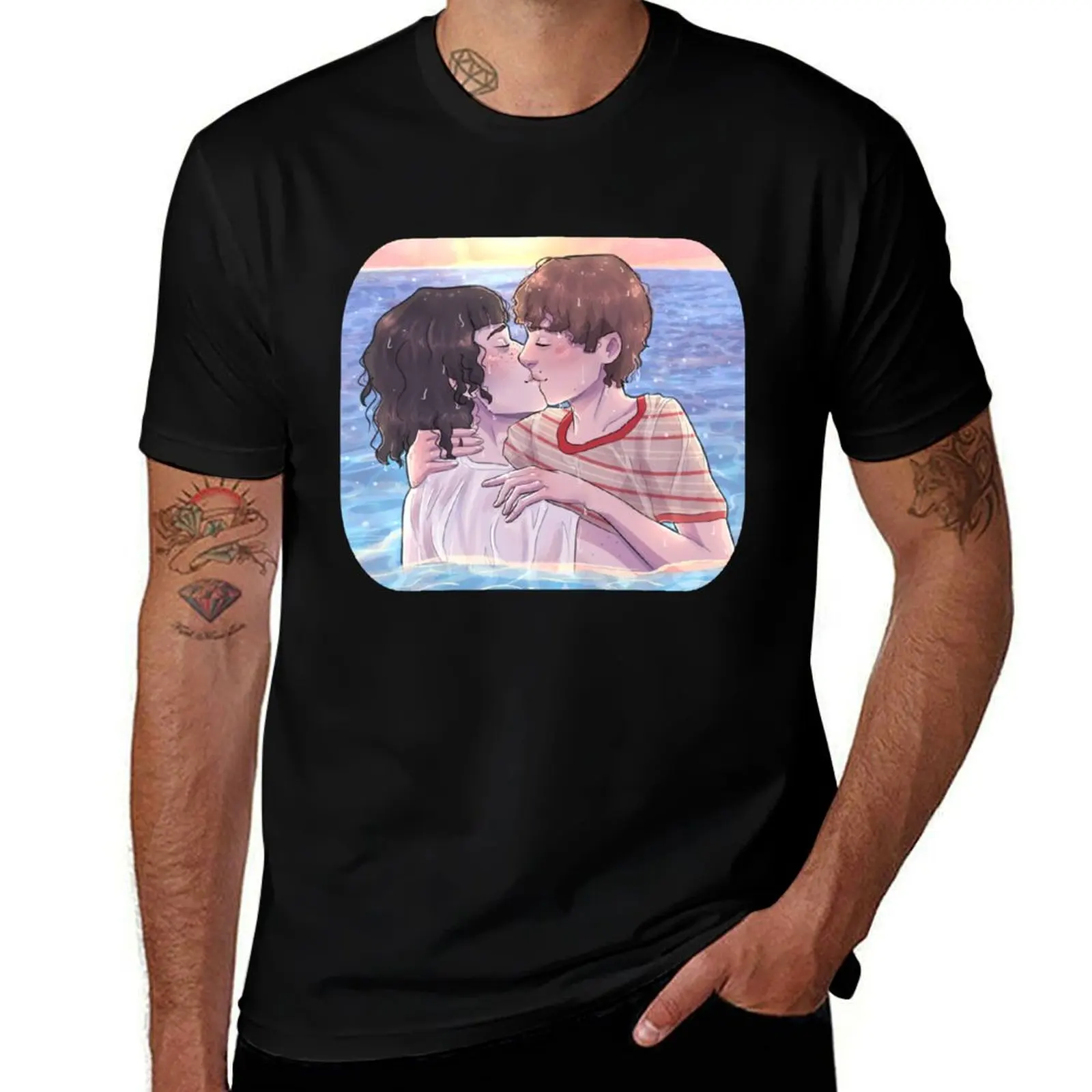 Byler kissing in the ocean T-Shirt Casual Loose Short Sleeve Tee for Men T-Shirt