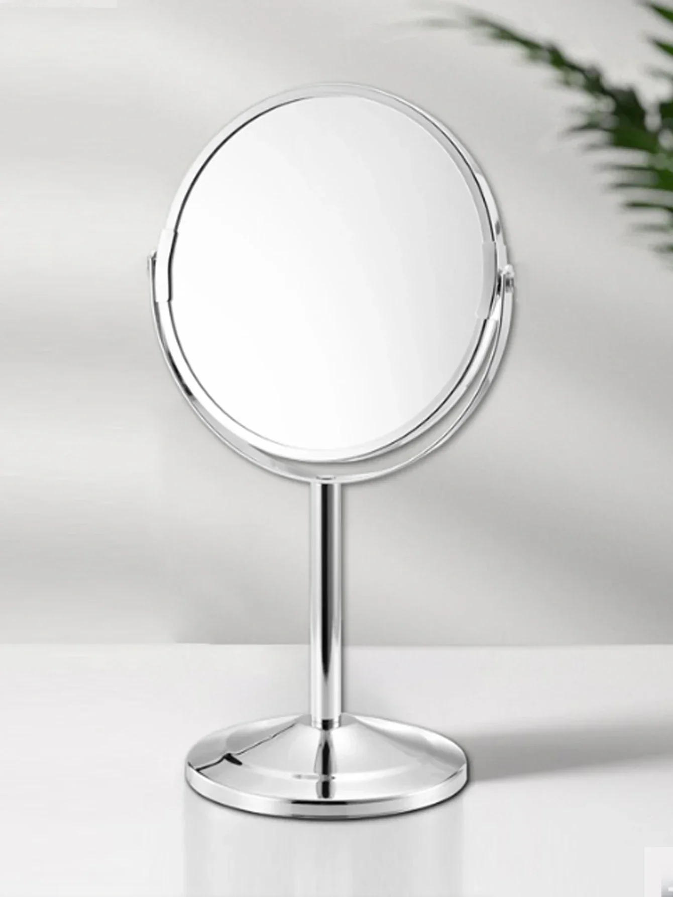 

1pc Large Silver Makeup Mirror, Clear Double Sided Tabletop Beauty Mirror, Metal Silver Magnifying Cosmetic Mirror, 360° Rotatio
