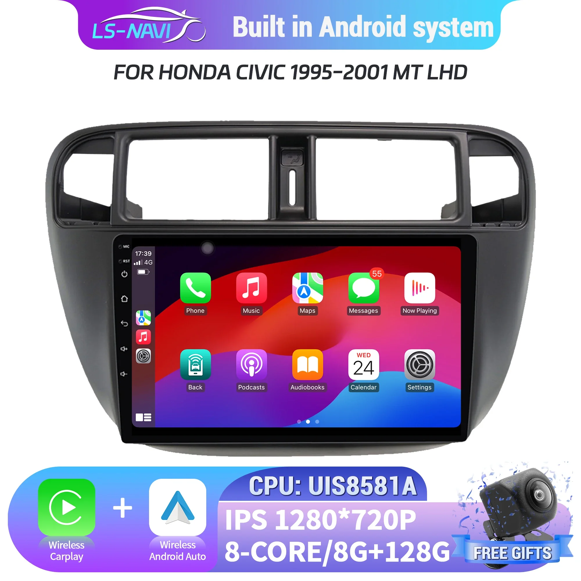 

For Honda Civic 1995-2001 MT Left Hand Drive Car Radio Android 14 Multimedia Navigation CarPlay 4G GPS Screen Head Unit Stereo