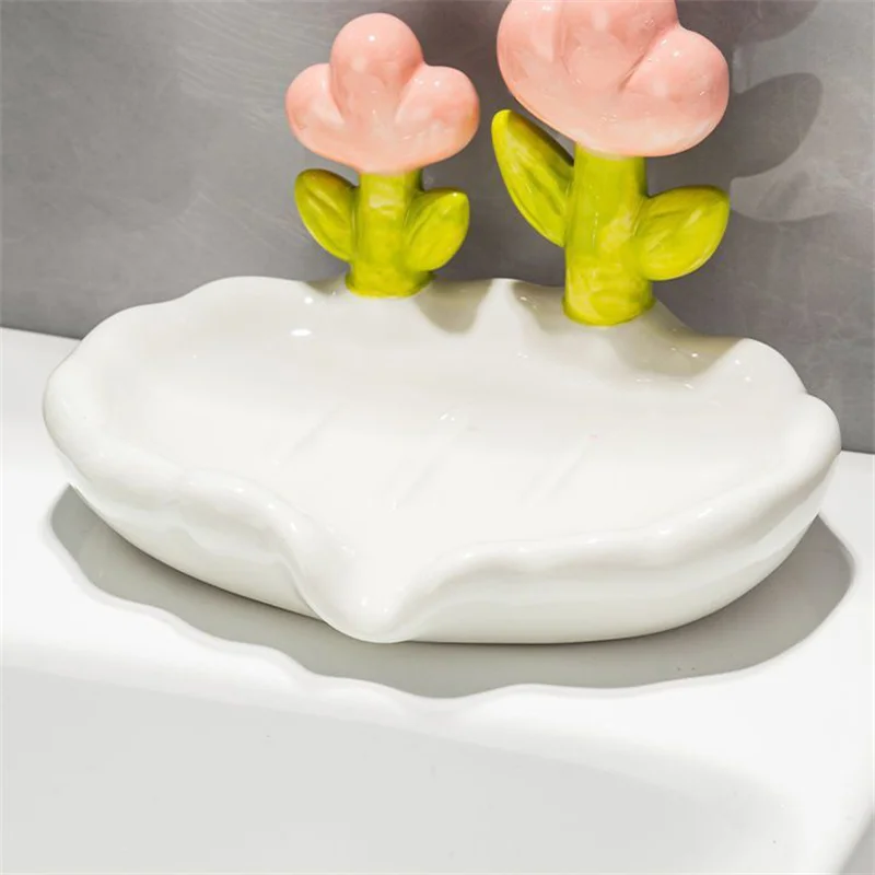 

Ceramic Drain Soap Box Creative Non Perforated Household Flower Soap Box Wash Desk Storage Soap Dish