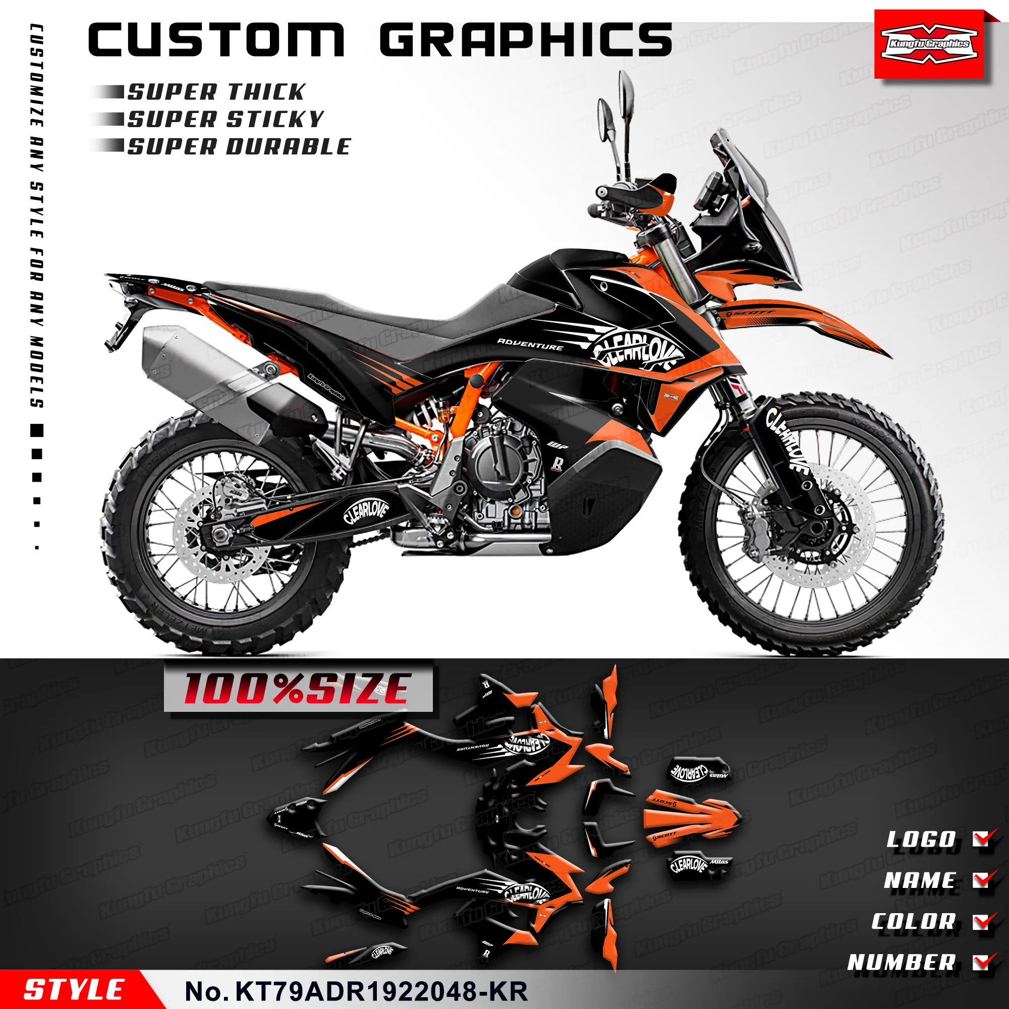 KUNGFU GRAPHICS Adhesive Sticker Motorcycle Decals for KTM 790 890 Adventure ADV R S L 2019 2020 2021 2022 Laminate, Decoration