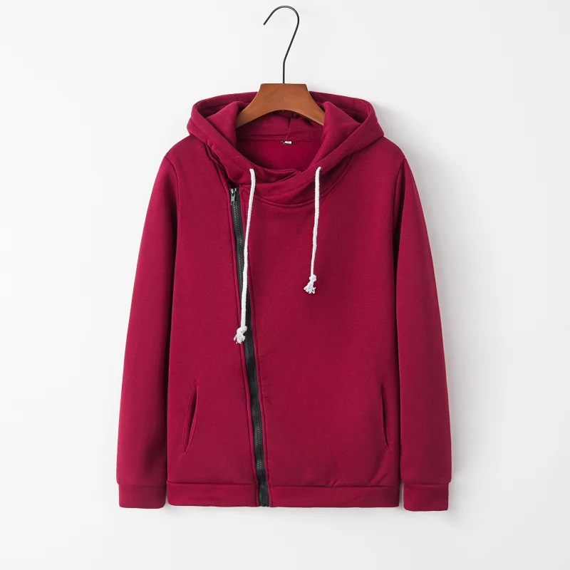 Hot Selling Autumn Fashion Long Sleeved Lapel Pocket Diagonal Zipper Hoodie Jacket