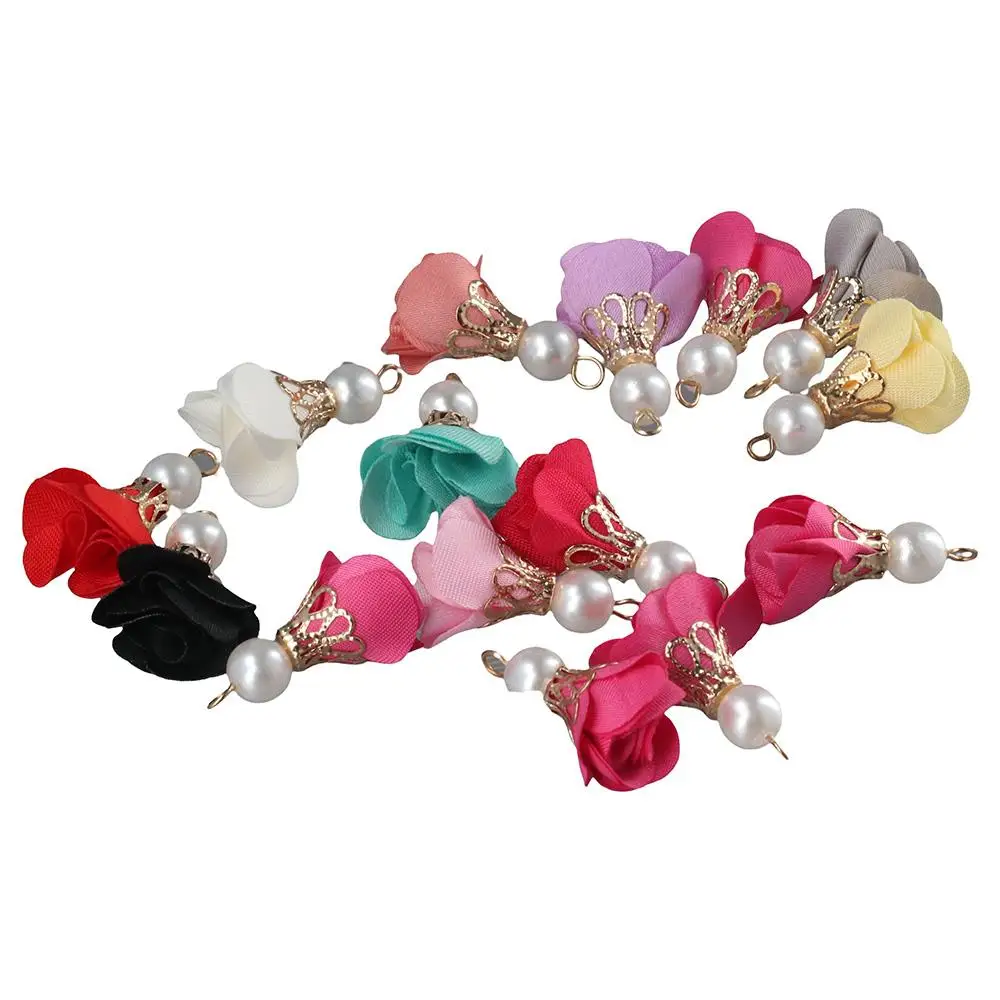 

cloth with metal Flower Pendants Earring multicolour Petal Tassel Charms Flower Golden Filigree Jewelry accessories