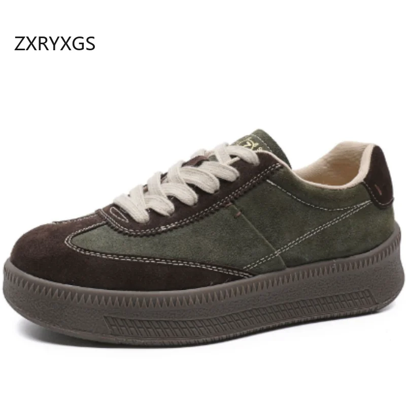 

ZXRYXGS Premium Cowhide Spell Colors Women Trendy Sneakers Flat Thick Sole Soft Comfortable Shoes Fashion Casual Snealers 2025