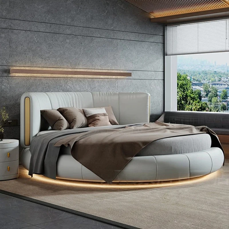

High Quality New Design Bed Set Modern Light Luxury Round Bed for Hotel Bedroom Furniture Soft Leather Round Bed