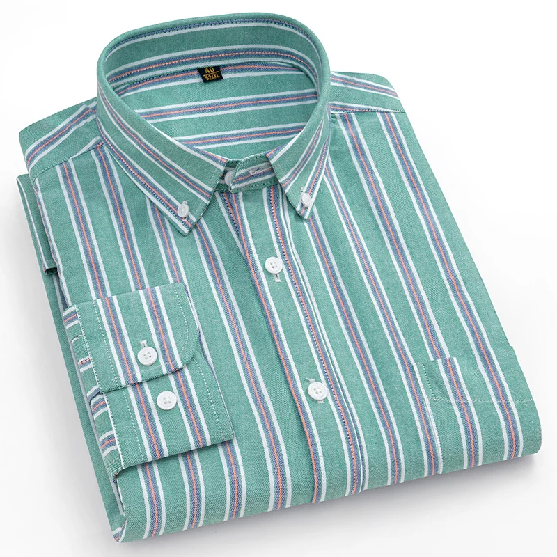 8XL 7XL Pure Color Striped / Plaid Longsleeve Shirt for Men Dress Shirts 100% Cotton Oxford Business Oversized Button Up Shirt