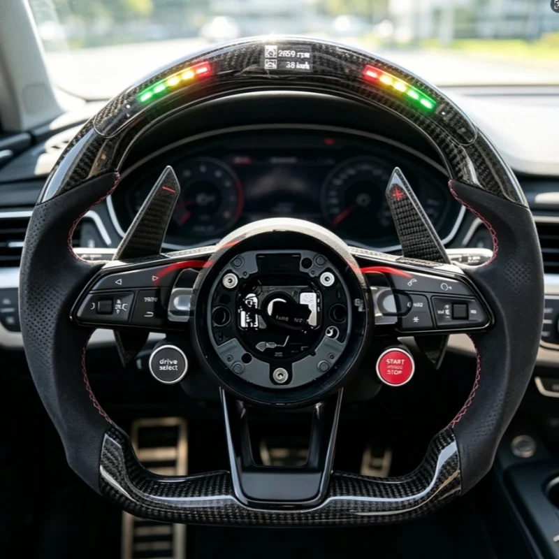 Volante de Carro em Fibra de Carbono e Couro A3 A4 A5 A6 A7 A8 S3 S4 S5 S6 S7 S8 Q3 Q5 Q7 Q8 Acessórios de Interior para Audi R8