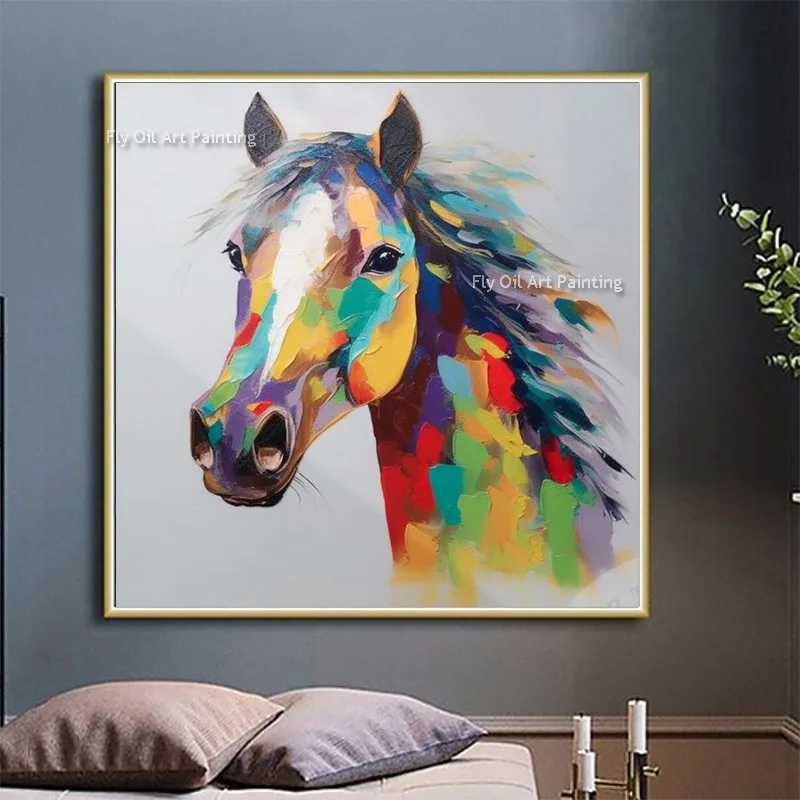 New Design Artwork Coloful Abstract Cow Oil Painting Handmade Large Grey Color Horse Thick Canvas Wall Art Decor For Room Hall