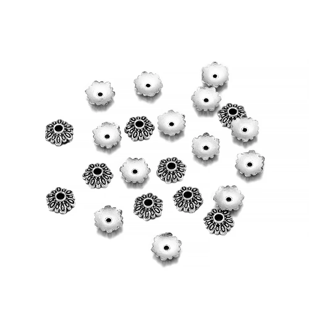 50Pcs/Lot 8mm Petals Tibetan Receptacle Hollow Out Flower Torus Antique Bead End Caps Apart Spaced For DIY Jewelry Making