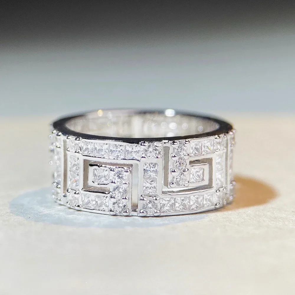 

New925 Sterling Silver Couple Ring Men's and Women's Instagram Style Cold Dark Zircon Full Diamond Ring Wedding Jewelry