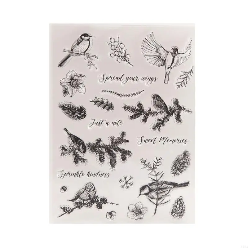 

KXRA Winter Birds Silicone Clear Stamps for Card Making Scrapbooking Embossing DIY