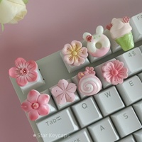 Custom Pink Kawaii Sakura Keyboard Keycaps Flower Artisan Key Caps for Cross Shaft Mechanical Keyboard Game Accessories