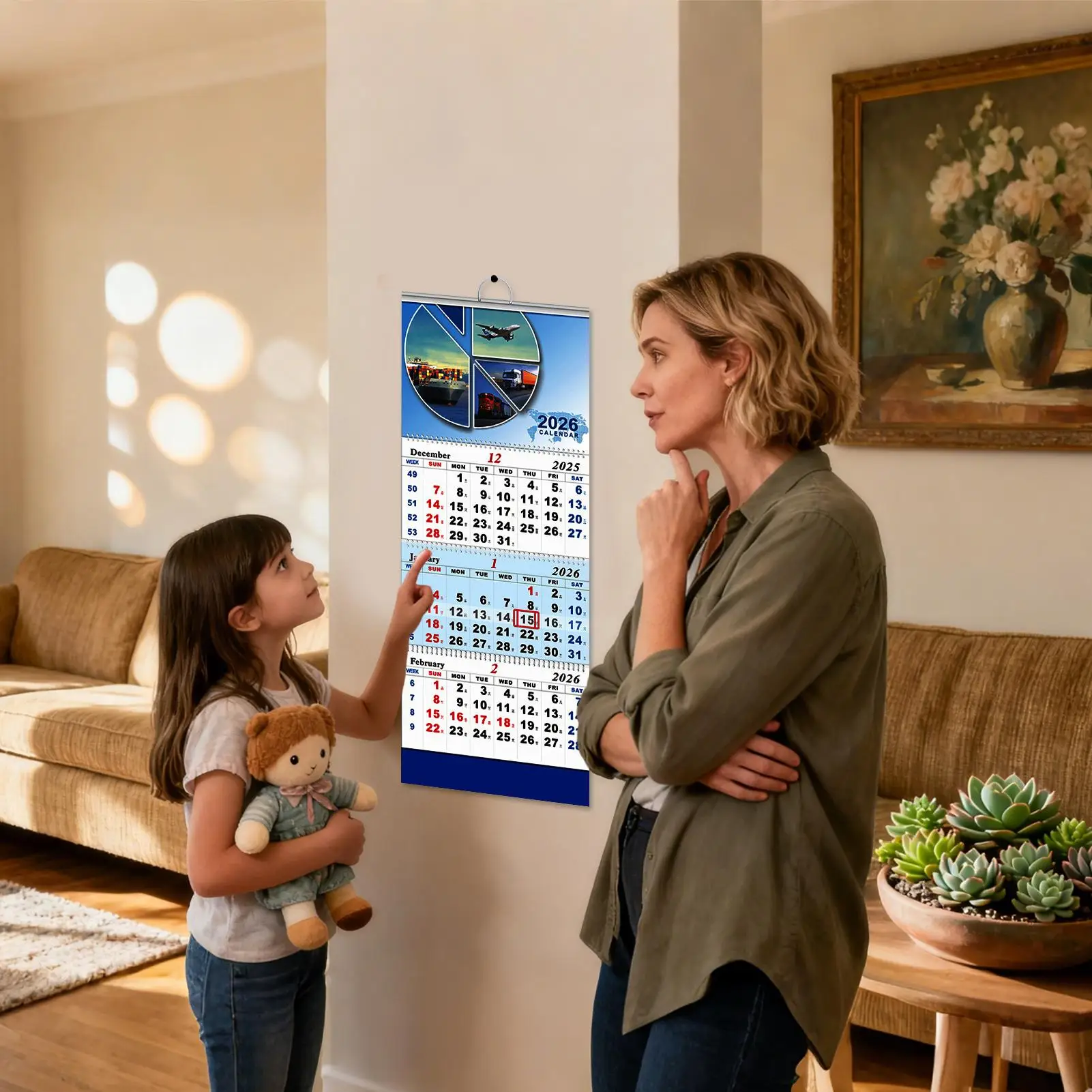 Wall Calendar 2026-2027 3 Months Schedule Planner Vertical Hangable Calendar for Friends Family Living Room Study Apartment view 2