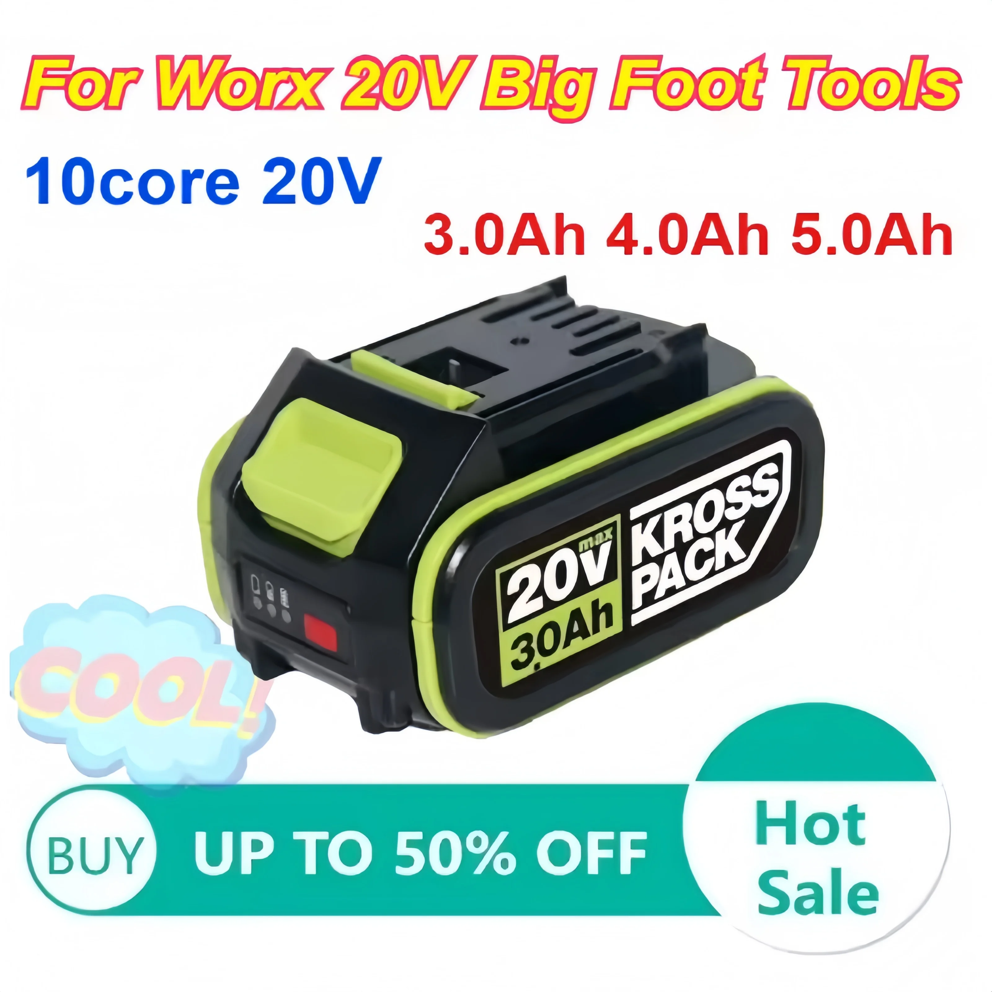 

Portable 20V Lithium Battery Pack, 8.0Ah Extended Runtime, Fit WORX WA3014 WA3551, Stable Working Power for WG630 WG629 Tools