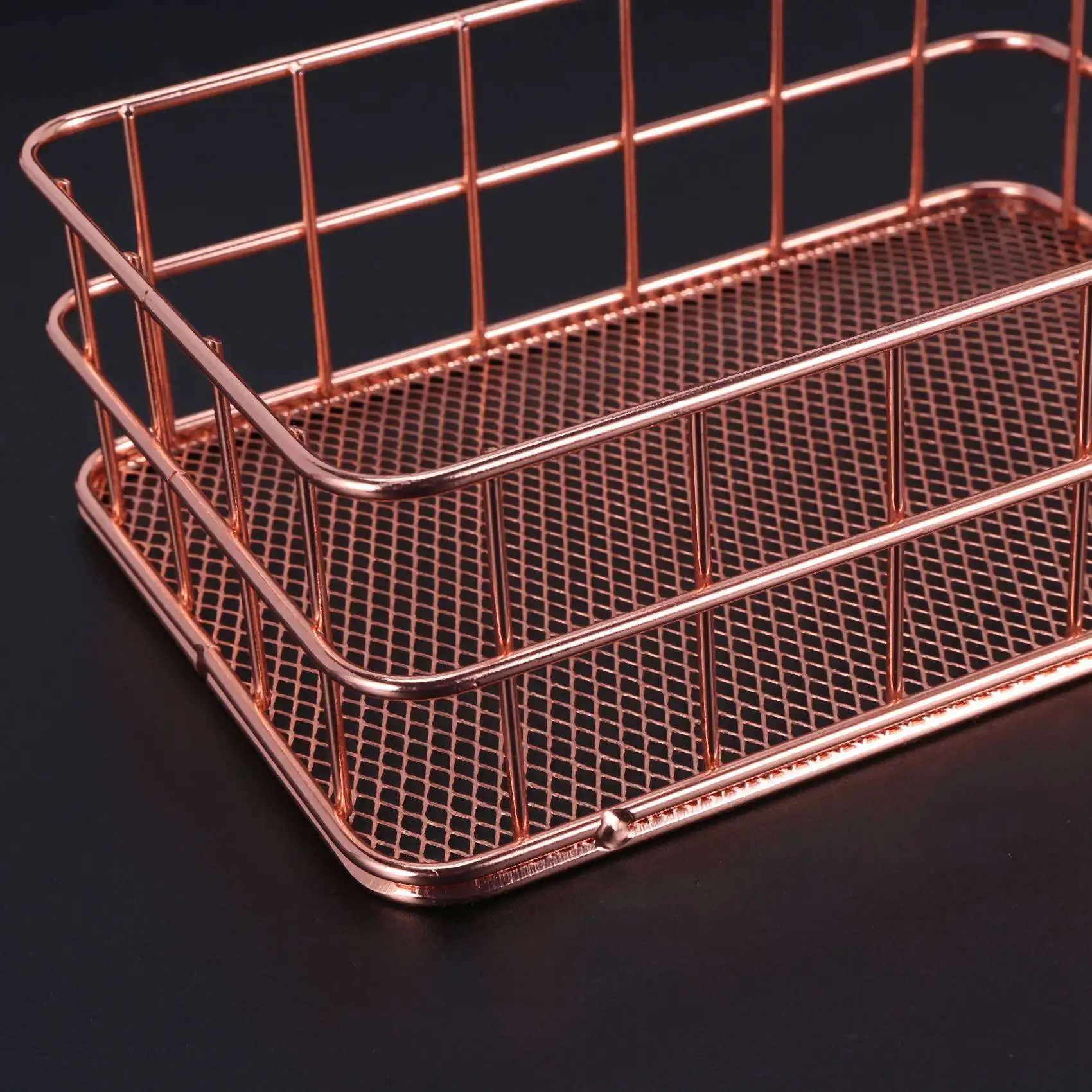 WORTHOWN-2X Aufbewahrungskorb aus Metalldraht, Badezimmerregale, Make-up-Organizer, Roségold, Pinsel, Stifthalter, Drahtgeflecht, Badezimmer-Toilettenartikel