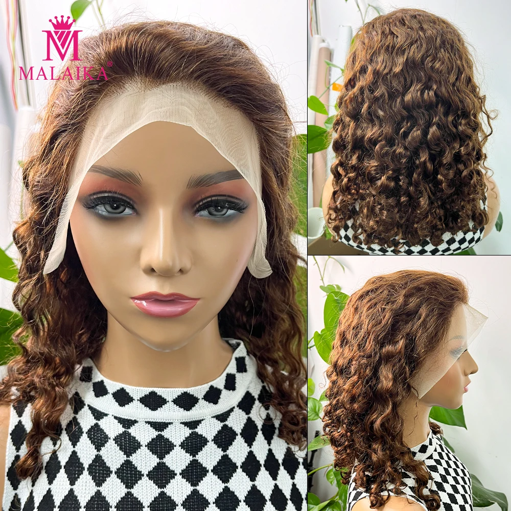 

MALAIKA Water Curly 100% Human Wig Short 13x4 Lace Front Human Hair Wigs PrePlucked For Women Deep Wave Bob Lace Frontal Wig