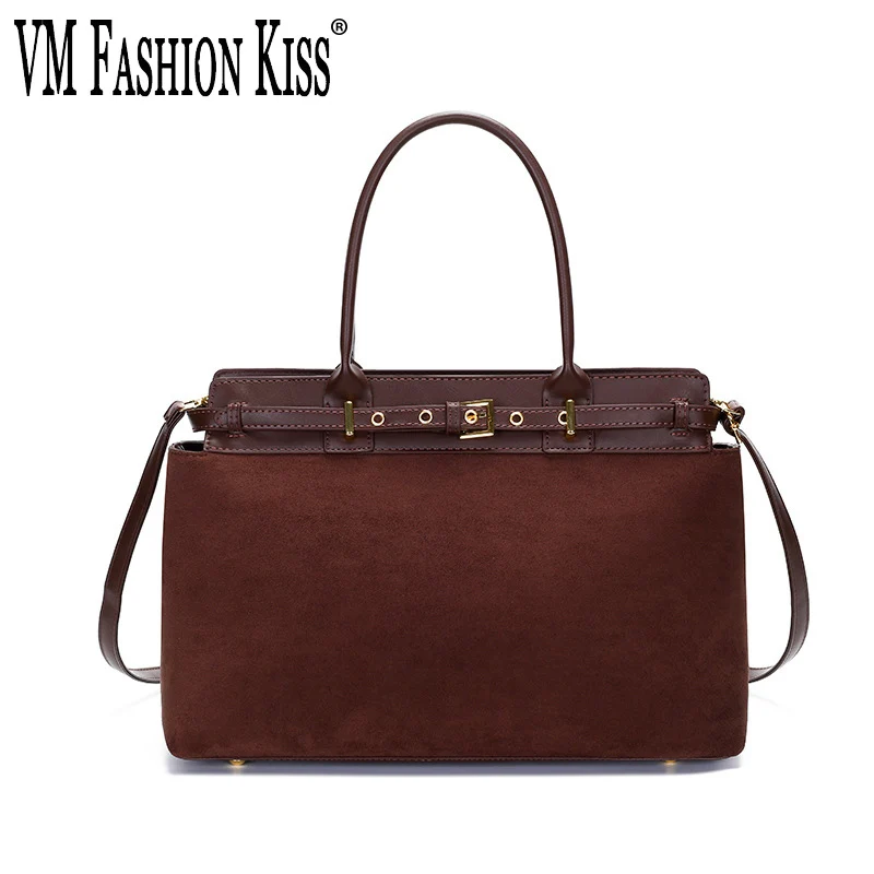 

Winter Matte Coffee Camel Large Tote Russian Style Faux Suede PU Leather Women Handbag Nubuck Commuter Office Shoulder Bag