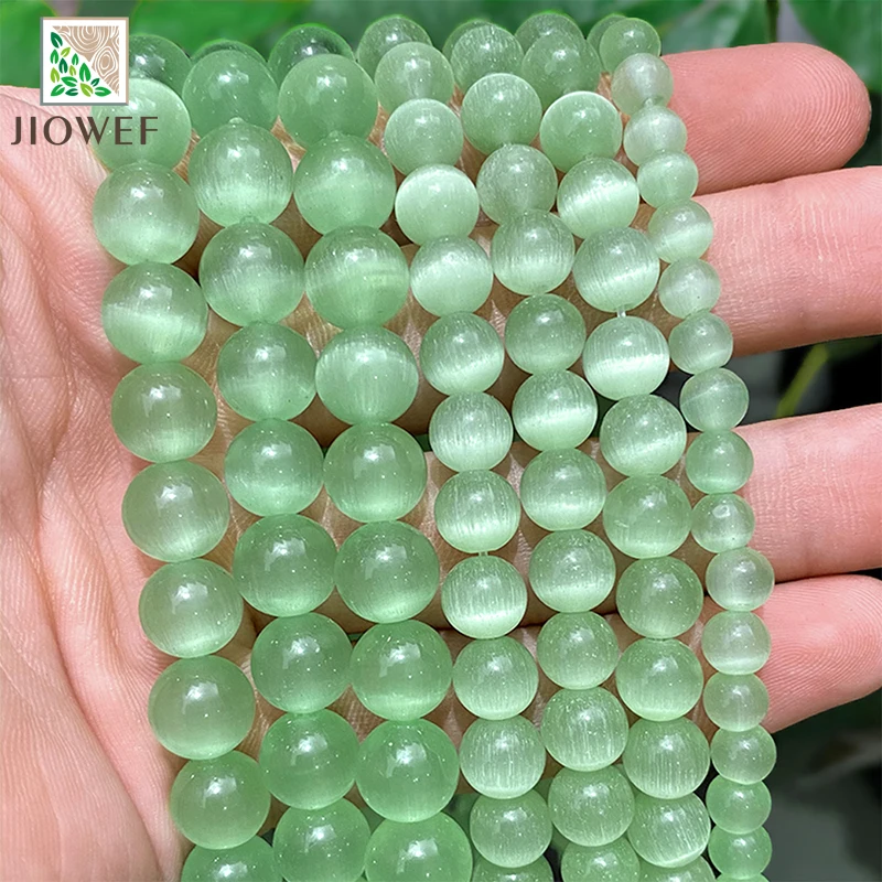 6/8/10mm Natural Stone Light Green Opal Stone Cat Eye Beads Round Loose Beads For DIY Bracelet Necklace Jewelry Making 15