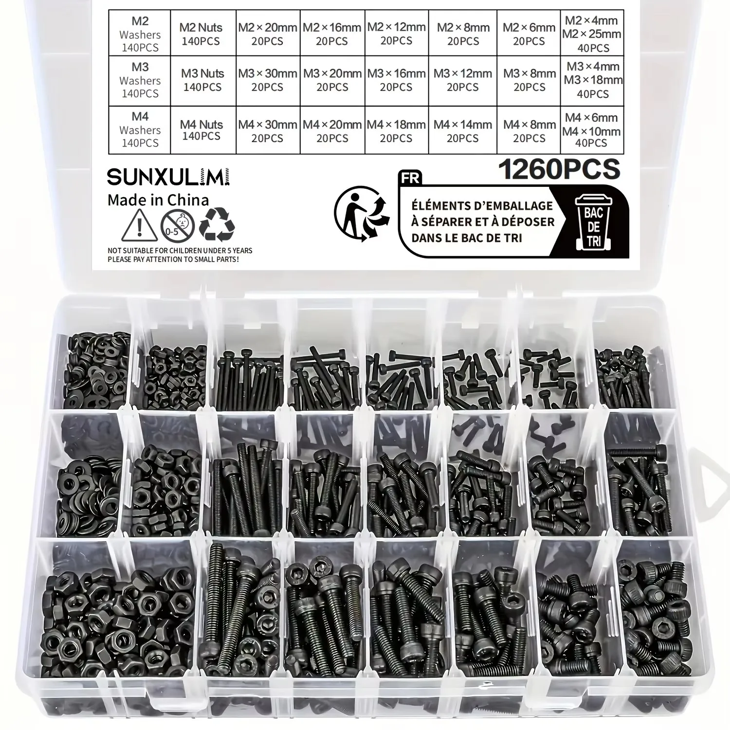 420pcs/1260pcs Metric Bolt Assortment - M2 M3 M4, 21 Sizes 4MM To 30MM 12.9 Alloy Steel Bolts And Nuts