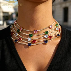 2025 New Arrived Fashion Sparking Clear Multicolor WHITE Cubic Zirconia CZ Heart Necklaces For Women Tennis Chain Charm Jewelry