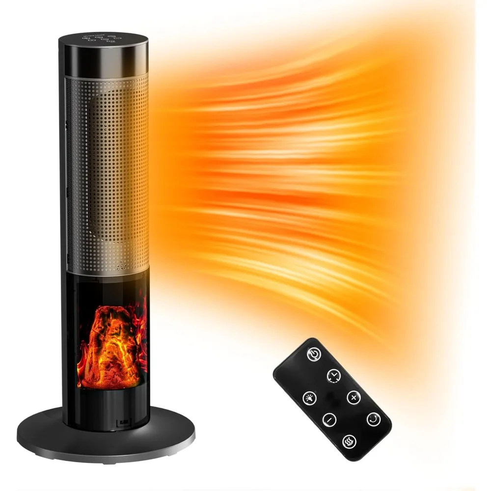 26 inch large room space heater, indoor electric fireplace heater, 1500W ceramic room with thermostat tower in bedroom