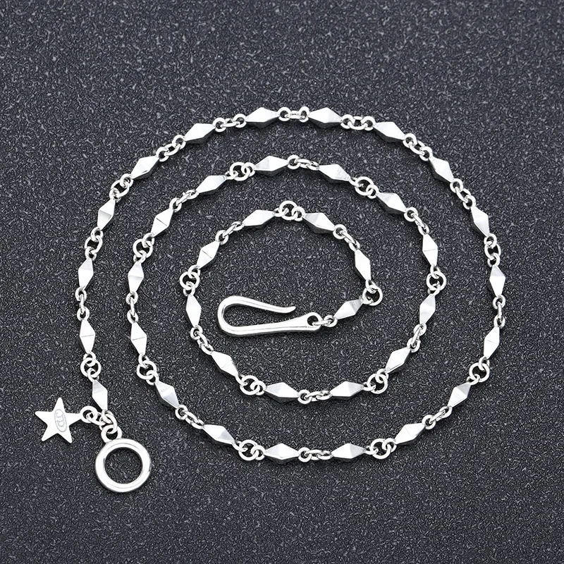 

BOCAI New S925 Silver Jewelry Collarbone Chain Simple Temperament Trendy Star Square Chain Men And Women Necklace