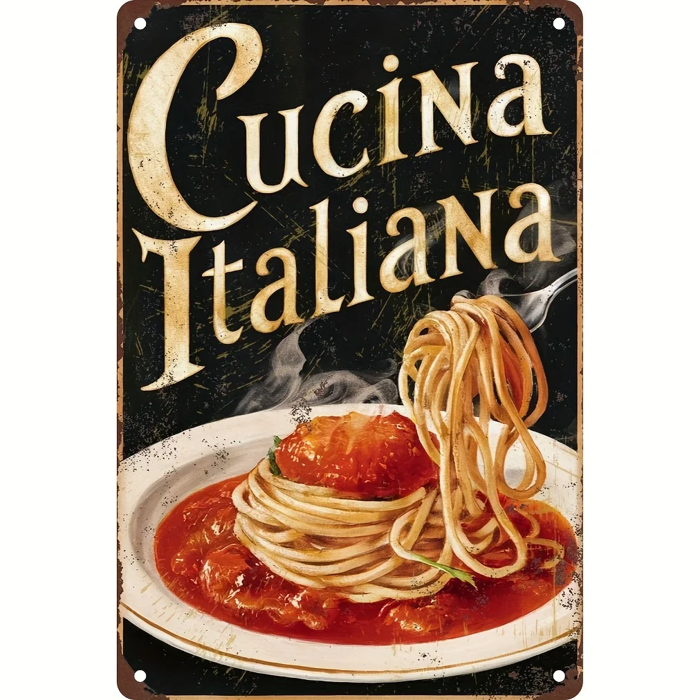Letrero Metálico Vintage de Cocina Italiana, Arte Mural de Comida Italiana, Decoración Rústica para Cocina, Letrero Divertido para Bar, Cafetería, Restaurante, Hogar, Sin Electricidad