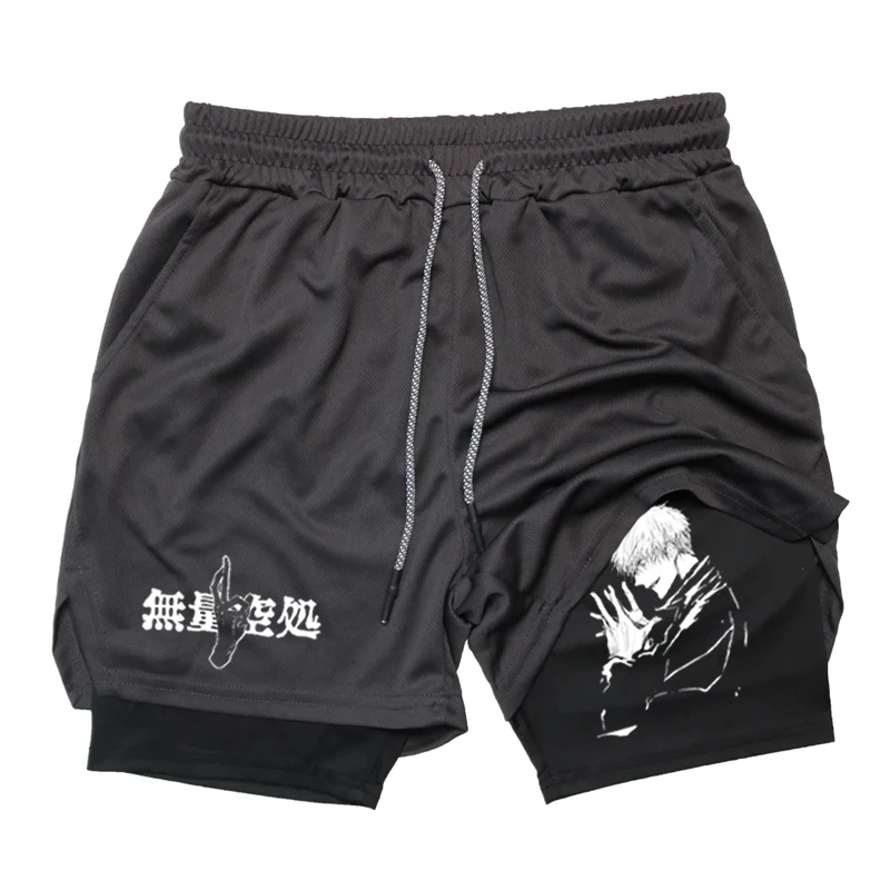 Men's Anime Compression Shorts Summer Gym Boxing Training Fitness2 in 1 Breathable Quick Dry Sports Shorts Casual Jogging Shorts