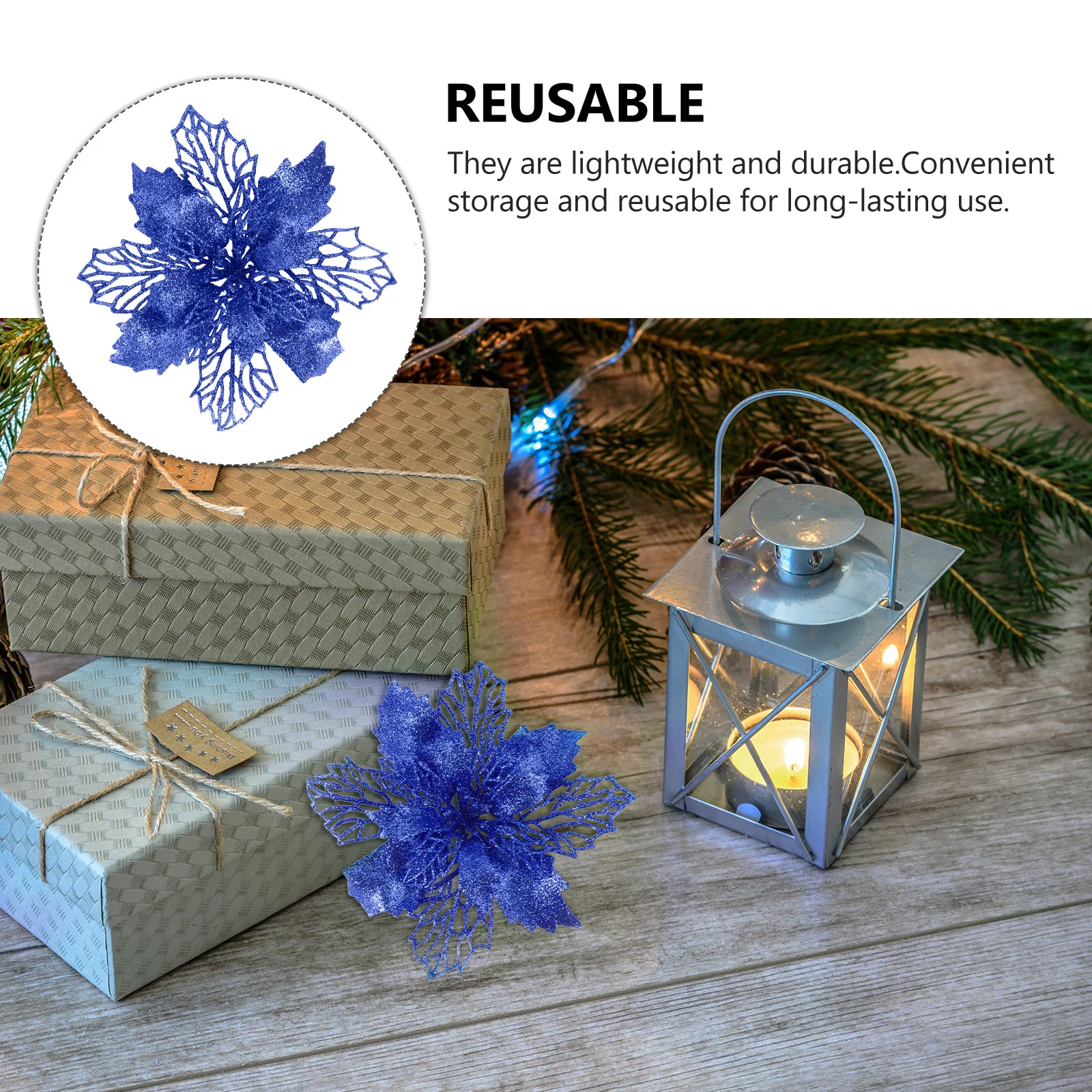 

1Set Christmas Tree Glitter Poinsettia Flowers Hollow Artificial Fake Flowers Holiday Ornament Decoration Christmas Ornament