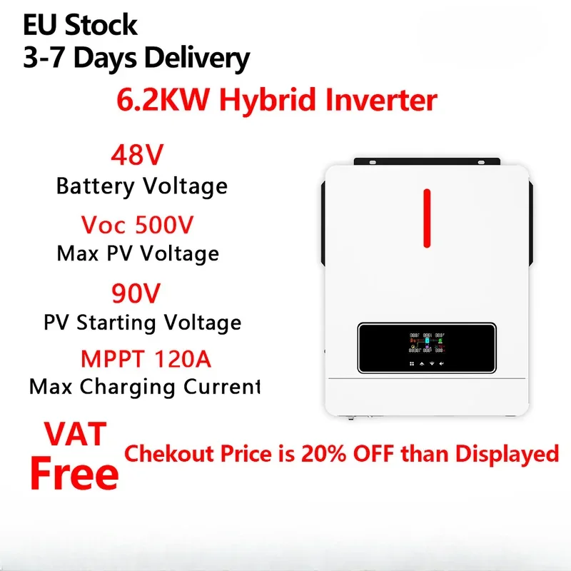 6.2KW Grid/Off-Grid HybridInverter 48V AC220V Dual load Output MPPT 120A SolarPV Power 6.5KW Input