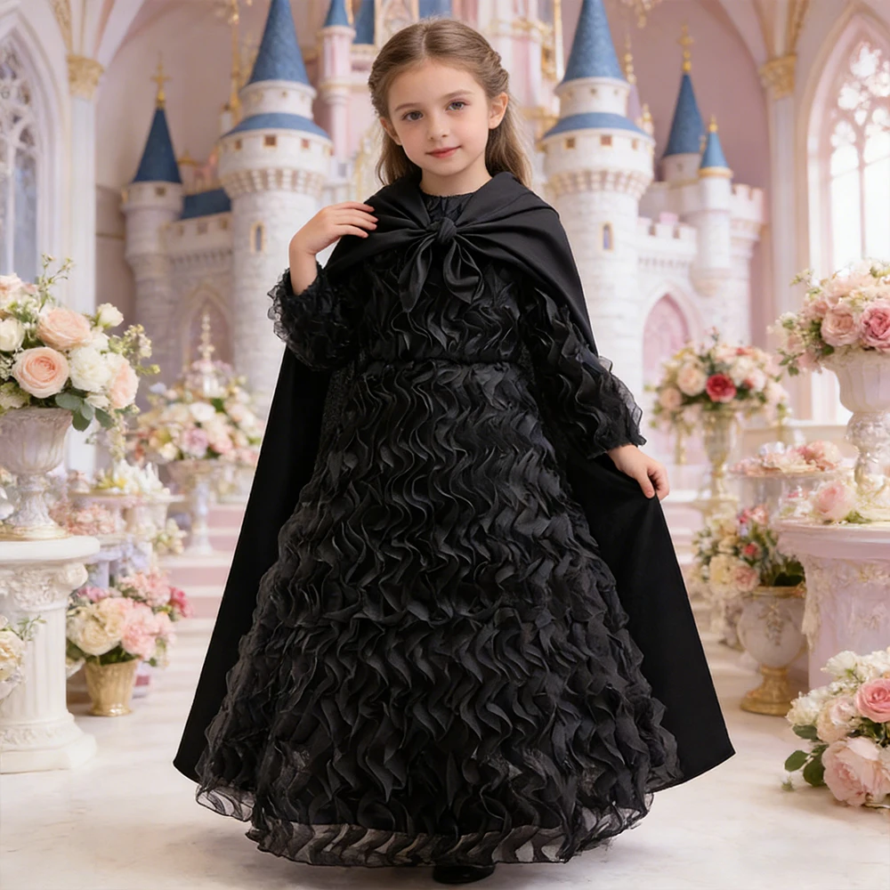 

Костюм черной ведьмы на Хэллоуин для девочек, костюм злой ведьмы для косплея, наряды на день рождения с аксессуарами, платье принцессы для девочек