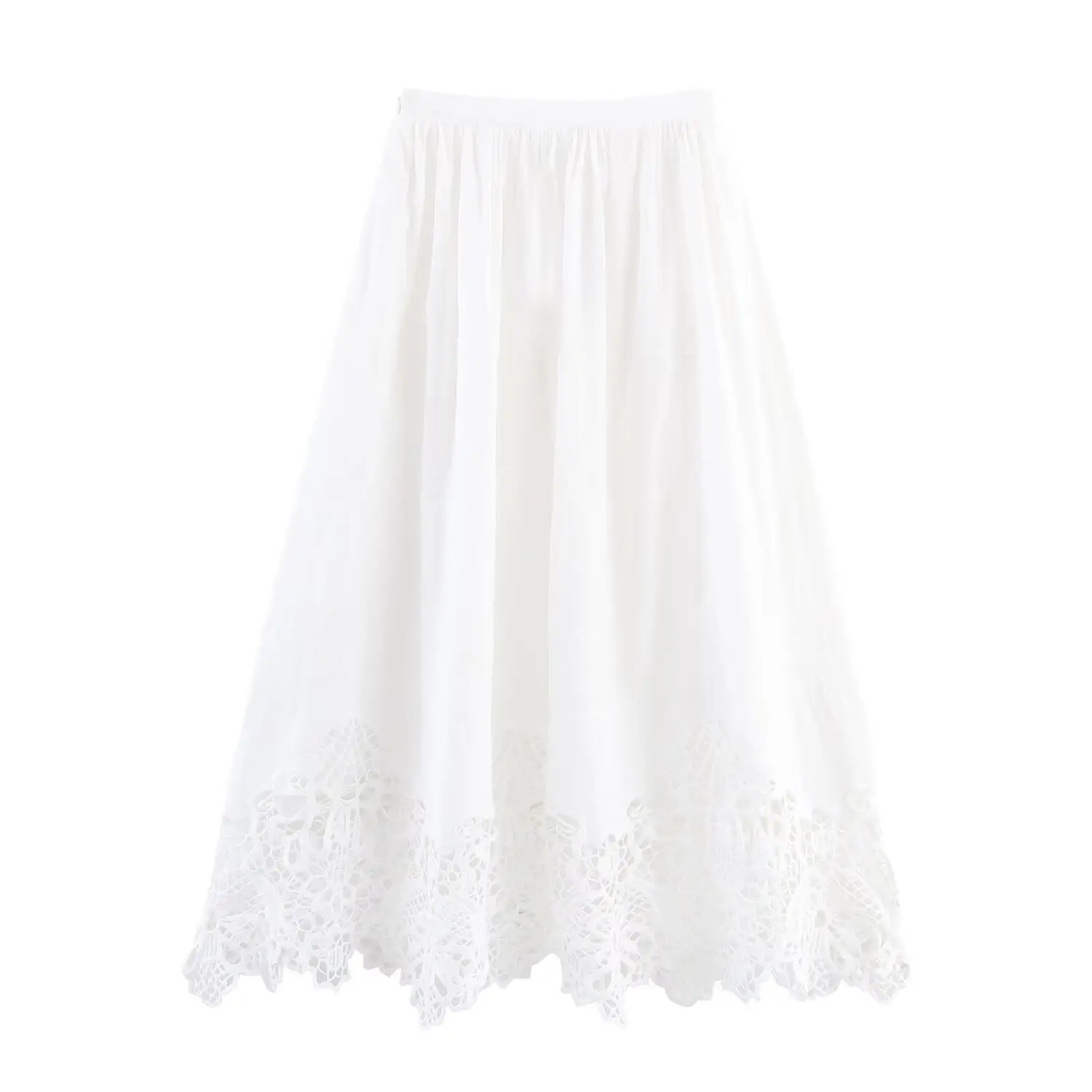 

Jenny&Dave Autumn Women's Clothing French Country Elegant Lace Patchwork White Skirt Minimalist Cotton High Waist A-line Skirt W
