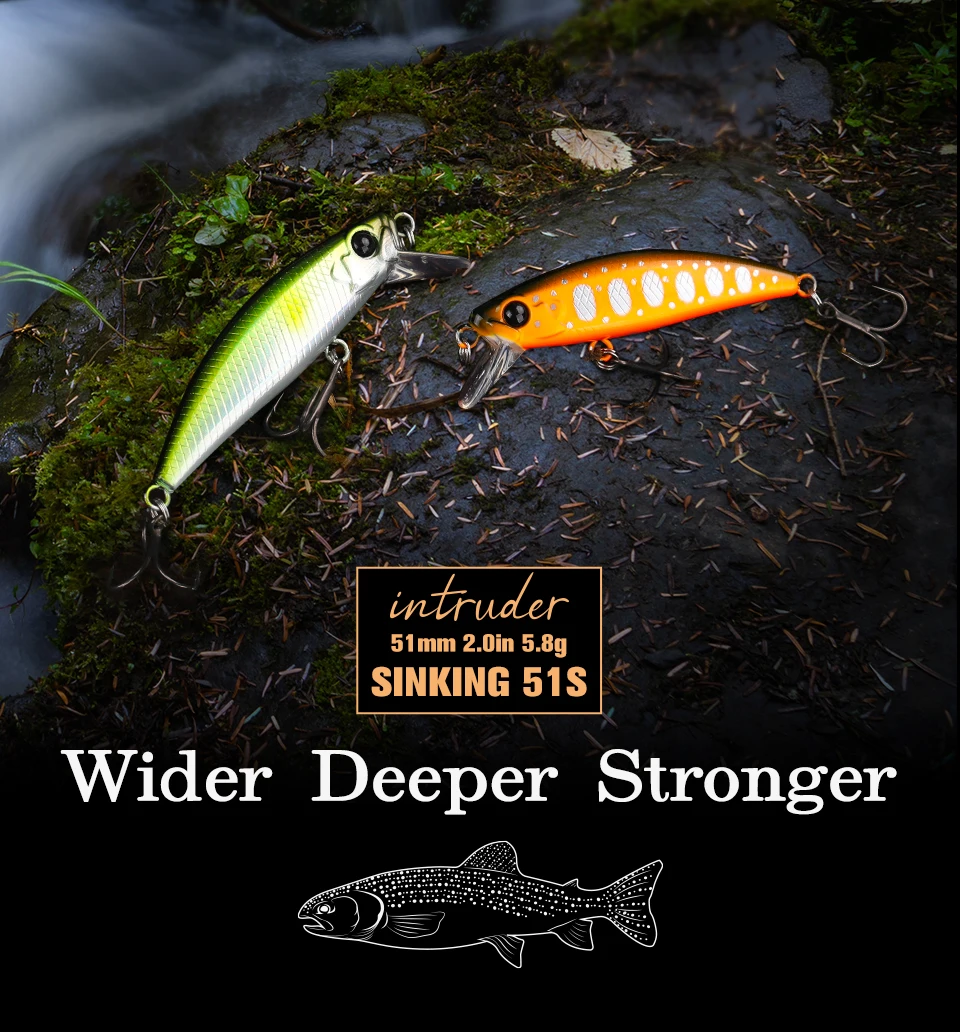 TSURINOYA 8 Stück 51mm 5,8g Sinkender Minnow Intruder 51S Angelköder Light Game Angelköder Stream Hard Bait für Barsch, Hecht, Forelle – Detail 1