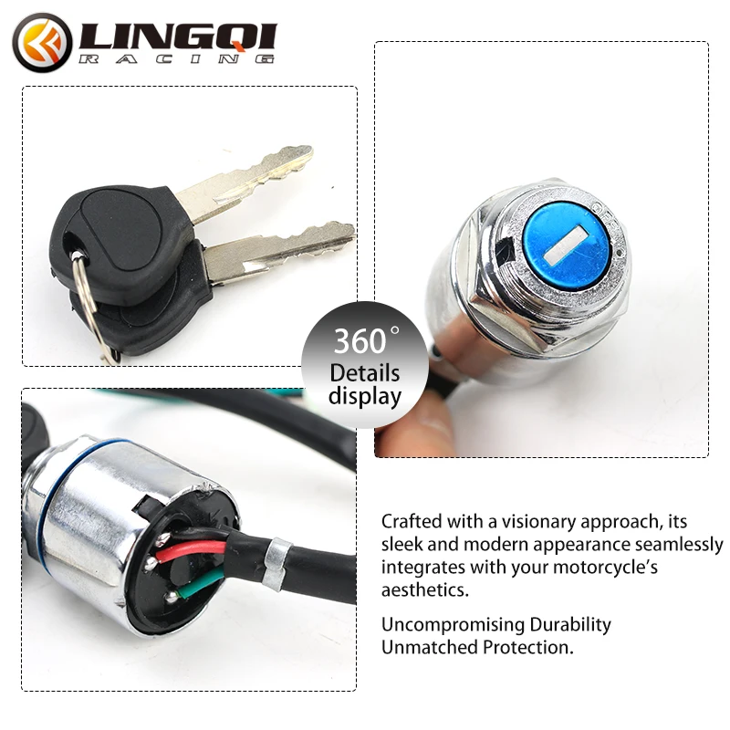 LINGQI 4 Wire Iron Key Door Lock Electric Bike Ignition Switch Set with 2 Keys Replacement for ATV Dirt Bike Motocross Off Road