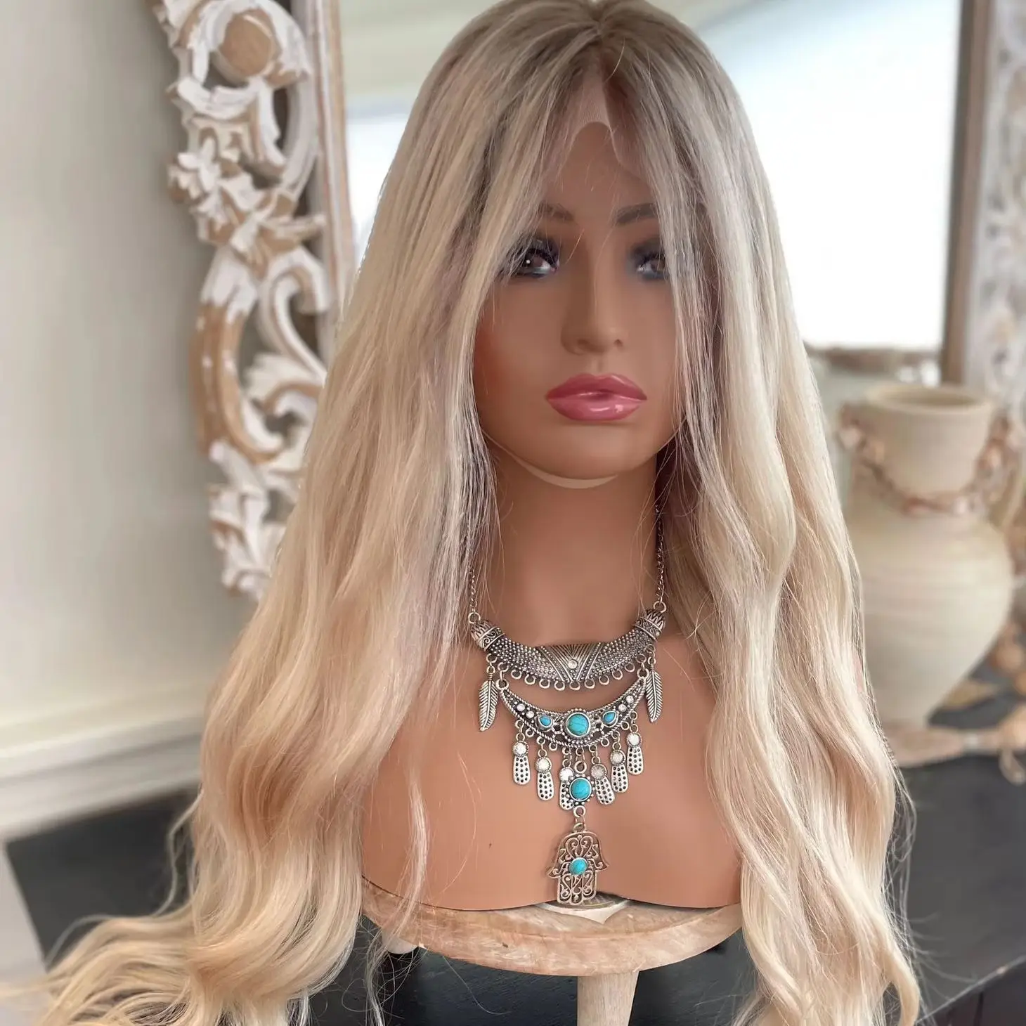 High Quality Soft Long Loose Wave Wig Ombre White Blonde 13*4 HD Transparent Lace Front Wig Women's Wig Cosplay Daily Party Wig