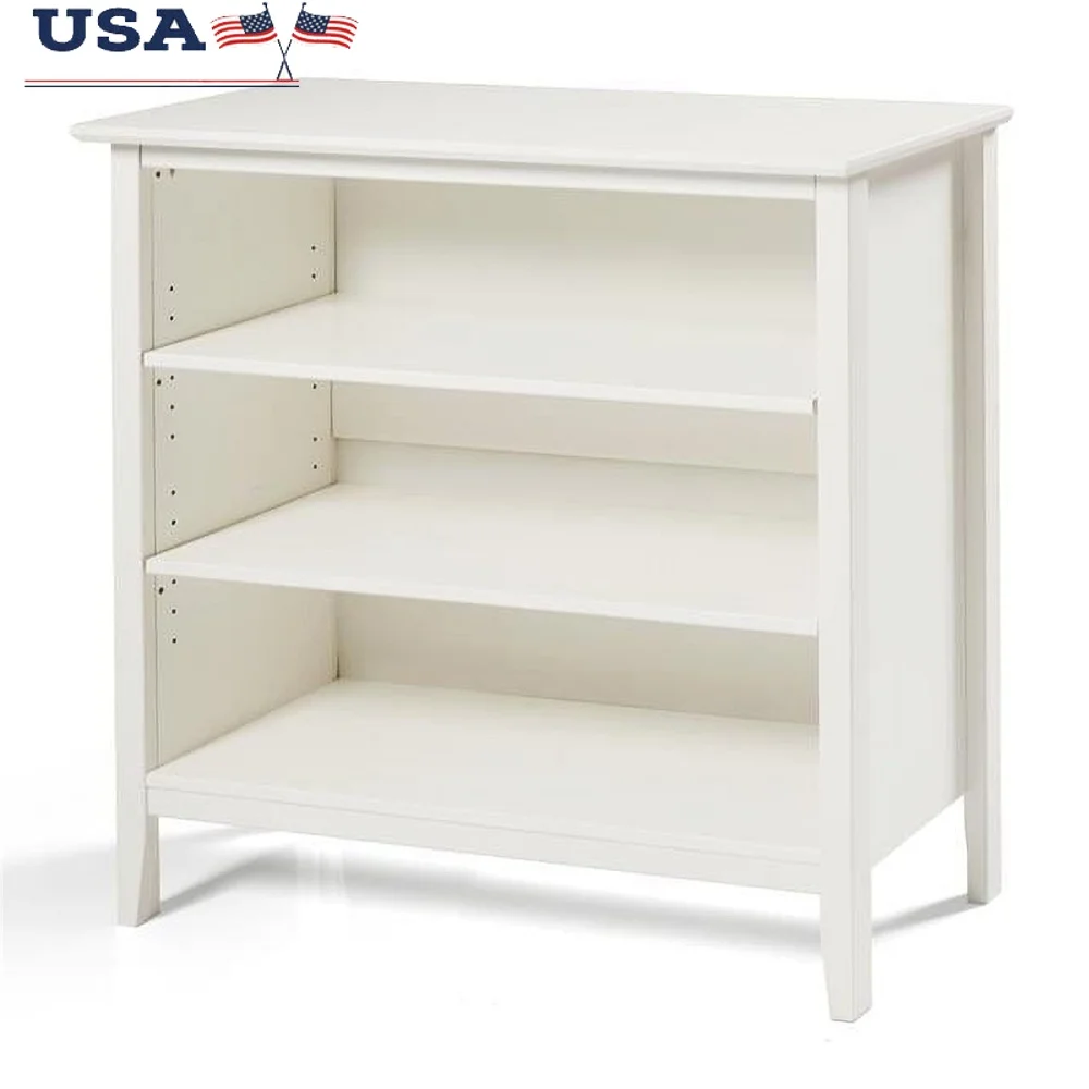 Kids Under Window Bookcase Wood Storage Solution Children's Room Adjustable 3-Shelf Bookcase Durable Anti-Tipping Design Easy