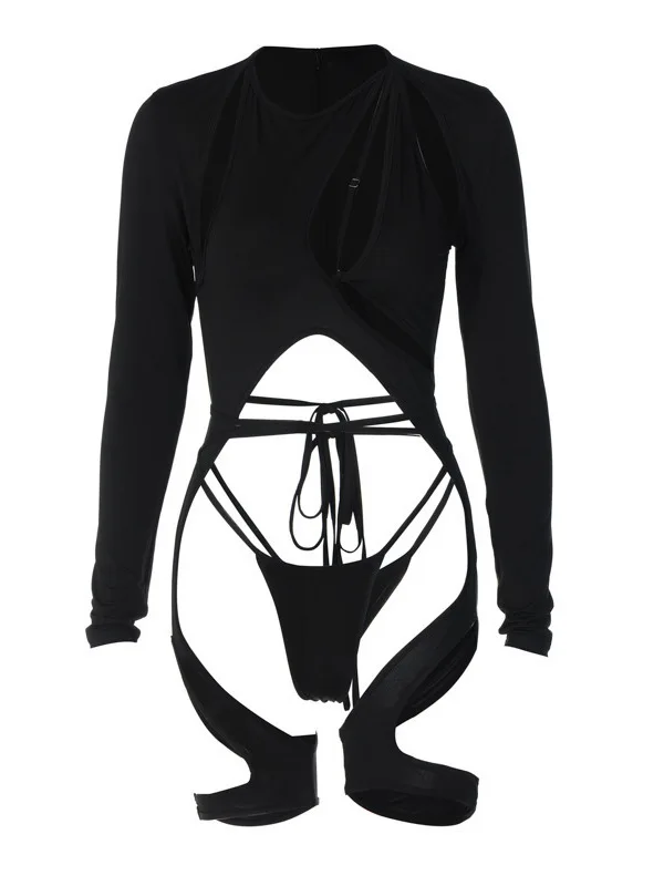 Jumpsuit Wanita Panjang Model Berlubang Asimetris Pinggang Tinggi Gaya Jalanan Bahan Serat Poliester Kasual Musim Semi