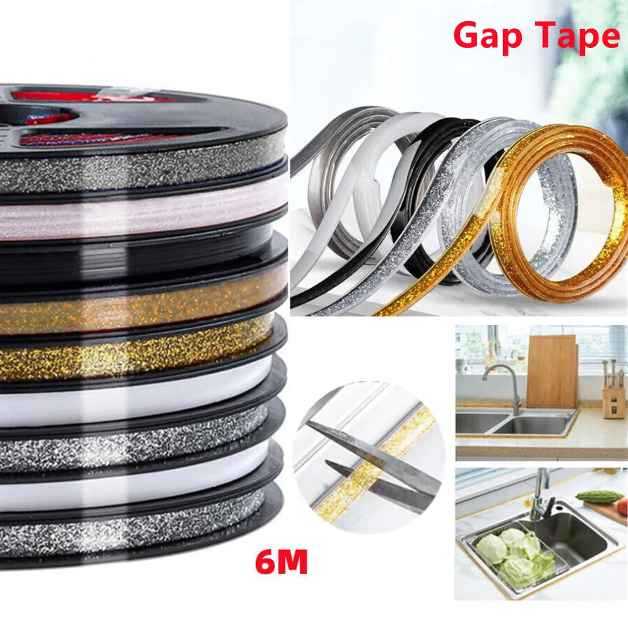 6M Gold Black Self-Adhesive Tile Stickers Tape Floor Waterproof Wall Gap Sealing Strip Tile Beauty Seam Sticker Home Decor