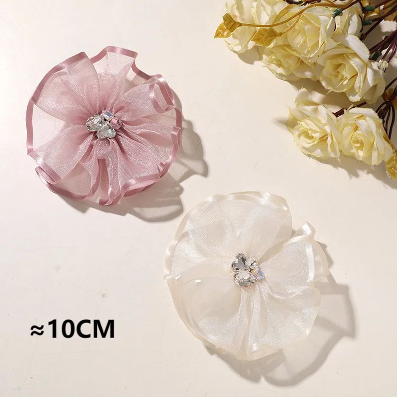 Handmade Tulle Flower Decorations Accessories 4pcs Wholesale Big Cloth Fabric Flora Decoration Ornament Findings Bulk Supplier
