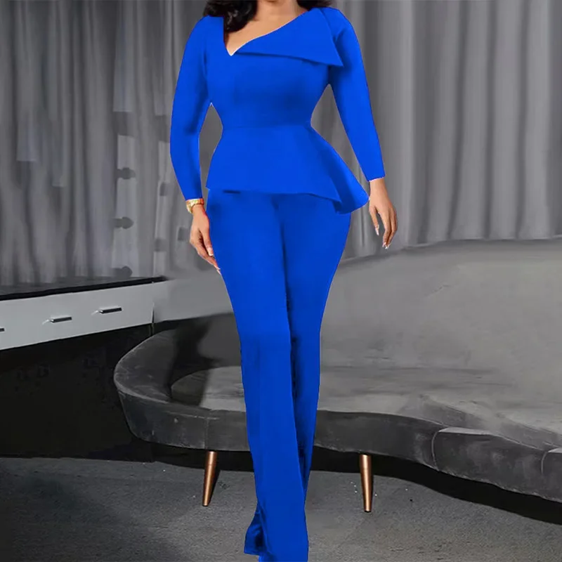 M3226 Women's Jumpsuit Long Sleeve Slim Fit Asymmetrical Neck Elegant Fashion Party Jumpsuit