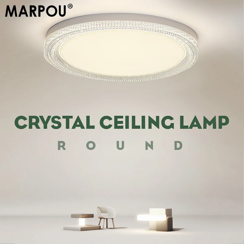 MARPOU LED Ceiling Lamp Neutral White 48W 36W 24W 18W Crystal Square Round Modern Lights 110V 220V for Living room Bedroom Decor