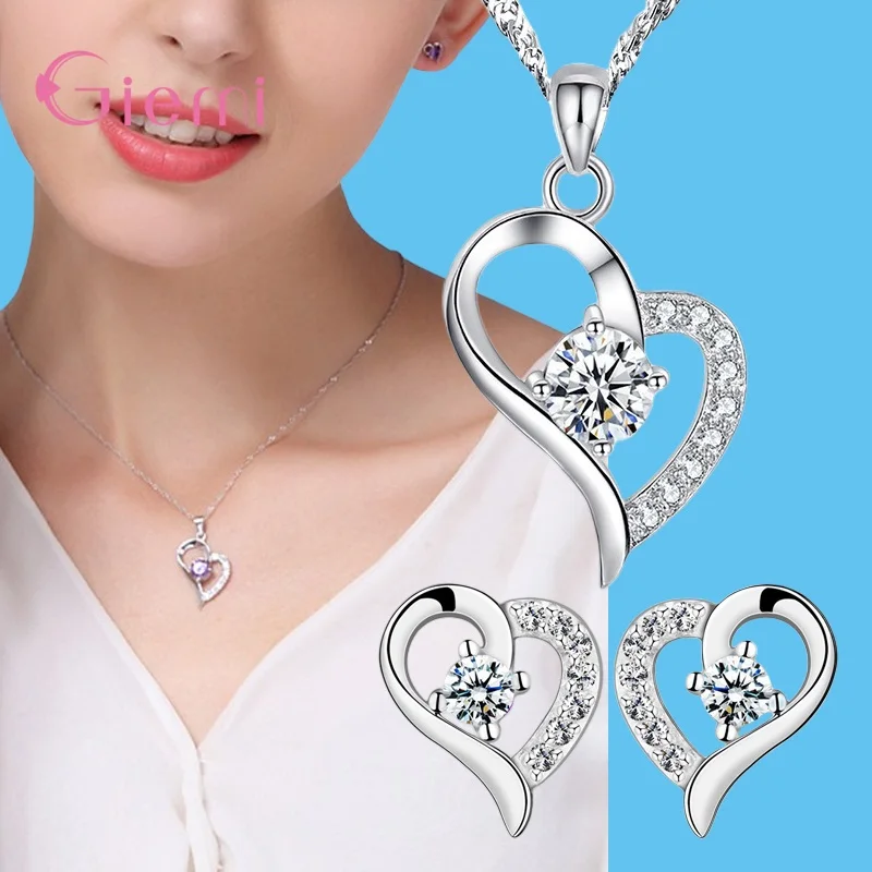 Hot Sale 925 Sterling Silver New Arrival Delicate Various Styles Peach Heart Shape Necklace Earrings Jewelry Sets For Women