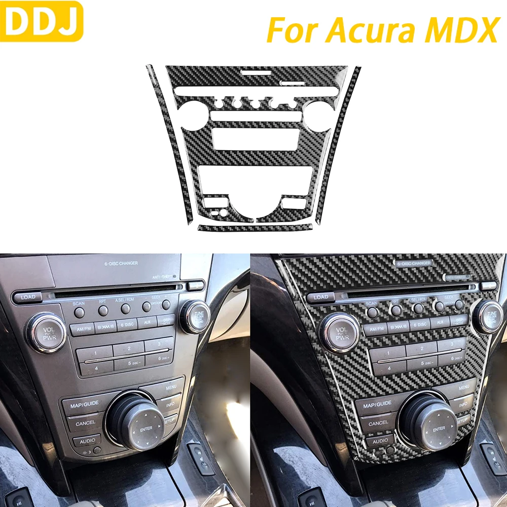 For Acura MDX 2007-2013 Accessories Carbon Fiber Center Console Radio AC CD Panel Set Cover Trim Car Interior Decoration Sticker