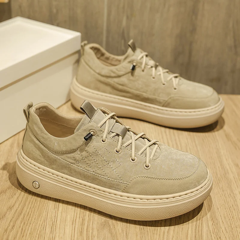 

2026 autumn and winter men's canvas shoes new thick-soled leisure sliding rubber sneakers breathable flat shoes driving shoes